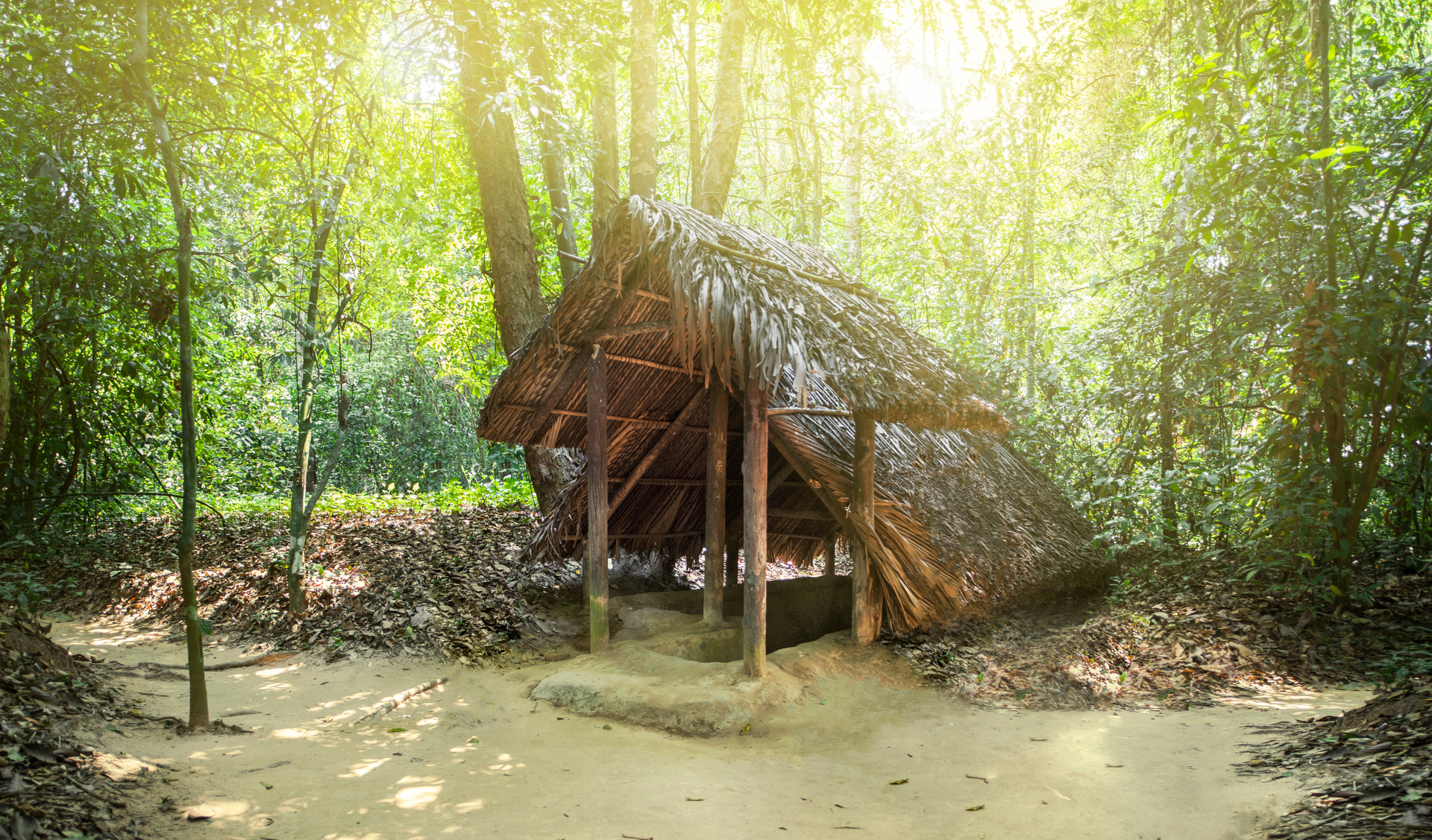 Cu,Chi,Tunnel,Entrance,Buildings,At,Sunrise,-,Vietnam